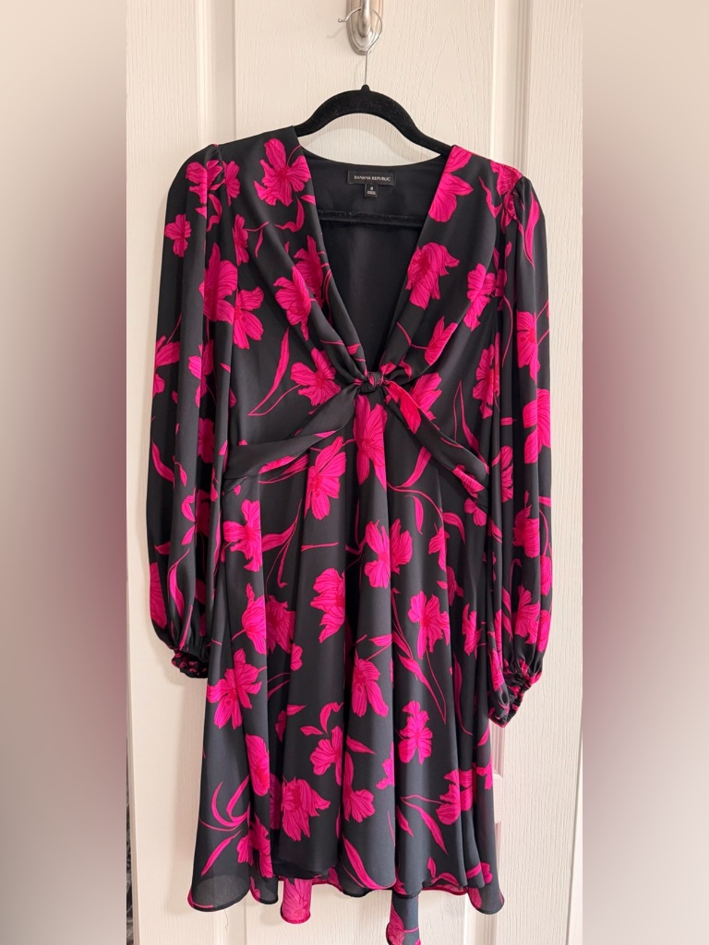 Banana Republic Black Dress with Hot Pink Floral Print